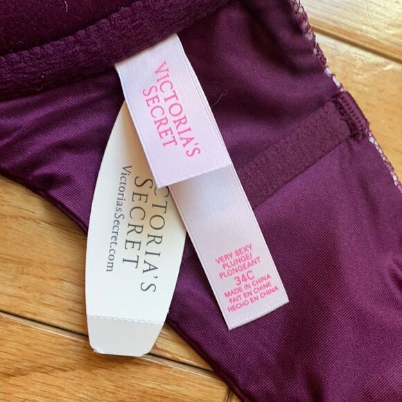 2015 NWT Victoria’s secret Very Sexy Plunge 34 C maroon lace, crisscross back - Picture 8 of 12